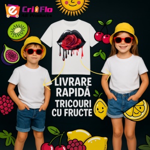 Tricou Buze negre cu trandafir rosu aprins, Lip gloss, Copii | Dama - Img 7