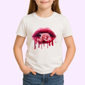 Tricou Buze rosii cu trandafiri si scurgere aurie, Lip gloss, Copii | Dama - Img 3