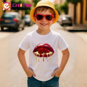 Tricou Buze rosii cu trandafiri si scurgere aurie, Lip gloss, Copii | Dama - Img 4