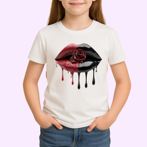 Tricou Buze rosu si negru cu trandafir central, Lip gloss, Copii | Dama - Img 2