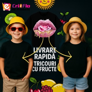 Tricou Buze roz cu trandafir si miere lichida, Lip gloss, Copii | Dama, culoare negru - Img 7