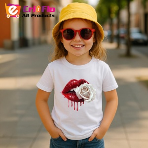 Tricou Buze roz lucios cu trandafiri pastel, Lip gloss, Copii | Dama - Img 16