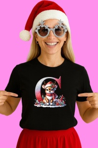 Tricou C Litera Craciun Cu Ren Si Fulgi, din bumbac 100% Copii | Dama | Barbat - Img 2