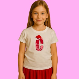 Tricou C Litera Rosie Cu Caciulita Si Inimioare Albe, din bumbac 100% Copii | Dama | Barbat - Img 3