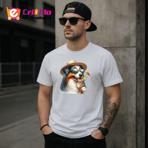 Tricou caine australian shepherd palarie ochelari cocktail galben, Copii | Dama | Barbat - Img 3