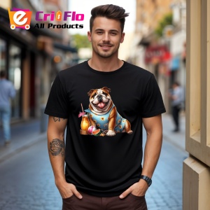 Tricou Caine bulldog englez cocktail vara flori pepene, Copii | Dama | Barbat , tricou negru - Img 10