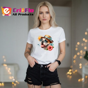 Tricou caine bulldog englez palarie flori cocktail soare, Copii | Dama | Barbat - Img 10