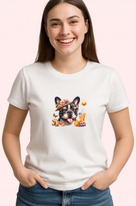 Tricou caine bulldog francez ochelari palarie fructe vara, Copii | Dama | Barbat - Img 3