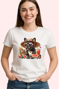 Tricou caine bulldog francez palarie pepene cocktail chips, Copii | Dama | Barbat - Img 4