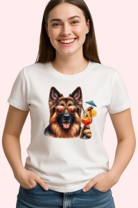 Tricou caine ciobanesc german ochelari cocktail rosu vara, Copii | Dama | Barbat - Img 4