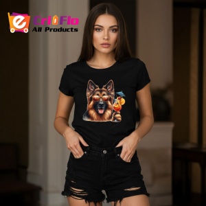 Tricou Caine ciobanesc german ochelari cocktail rosu vara, Copii | Dama | Barbat , tricou negru - Img 7