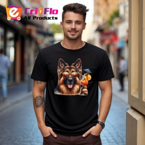 Tricou Caine ciobanesc german ochelari cocktail rosu vara, Copii | Dama | Barbat , tricou negru - Img 10