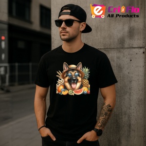 Tricou Caine ciobanesc palarie fructe ochelari vara, Copii | Dama | Barbat , tricou negru - Img 11