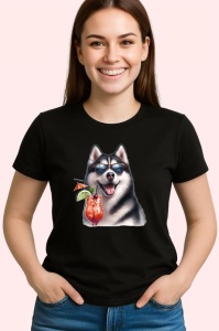 Tricou Caine husky ochelari cocktail cu menta si fructe, Copii | Dama | Barbat , tricou negru - Img 3
