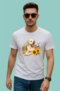 Tricou caine labrador cos picnic floarea soarelui vara, Copii | Dama | Barbat - Img 2