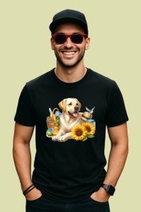 Tricou Caine labrador cos picnic floarea soarelui vara, Copii | Dama | Barbat , tricou negru - Img 4