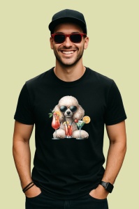 Tricou Caine pudel alb ochelari cocktail rosu lamaie, Copii | Dama | Barbat , tricou negru - Img 3
