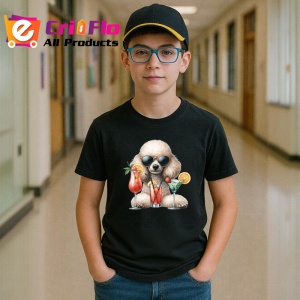 Tricou Caine pudel alb ochelari cocktail rosu lamaie, Copii | Dama | Barbat , tricou negru - Img 5