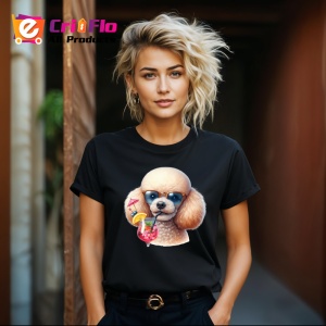 Tricou Caine pudel crem ochelari cocktail roz cu pai, Copii | Dama | Barbat , tricou negru - Img 8