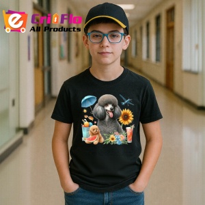 Tricou Caine pudel negru cos picnic cocktail flori, Copii | Dama | Barbat , tricou negru - Img 5