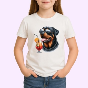 Tricou caine rottweiler ochelari lant cocktail portocala, Copii | Dama | Barbat - Img 3