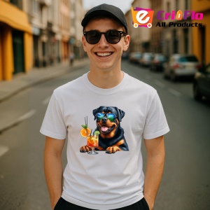 Tricou caine rottweiler ochelari soare cocktail portocaliu, Copii | Dama | Barbat