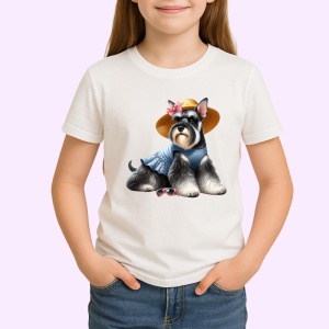 Tricou caine schnauzer palarie paie camasa albastra vara, Copii | Dama | Barbat - Img 3