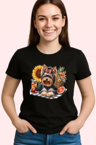 Tricou Caine yorkshire fundita pepene floarea soarelui, Copii | Dama | Barbat , tricou negru