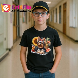 Tricou Caine yorkshire fundita pepene floarea soarelui, Copii | Dama | Barbat , tricou negru - Img 5
