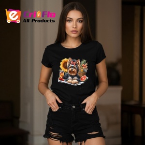 Tricou Caine yorkshire fundita pepene floarea soarelui, Copii | Dama | Barbat , tricou negru - Img 7