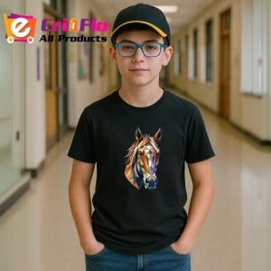 Tricou Cal Maro Poligonal Realist, Copii | Dama | Barbat, culoare negru - Img 10