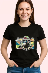 Tricou Camera Foto Geometrica Colorata, Copii | Dama | Barbat, culoare negru - Img 4