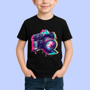 Tricou Camera foto moderna in stil graffiti neon Copii | Dama | Barbat, culoare negru - Img 4