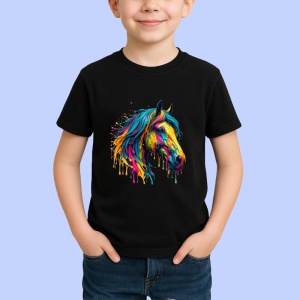 Tricou Cap cal multicolor arta vibranta cu efecte de vopsea Copii | Dama | Barbat, culoare negru - Img 4
