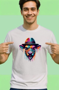 Tricou Cap de caine cu palarie si vopsea stil pop Copii | Dama | Barbat - Img 2