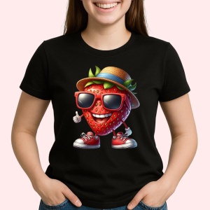 Tricou Capsuna amuzanta de vara cool, Fructe, Copii | Dama, culoare negru - Img 2