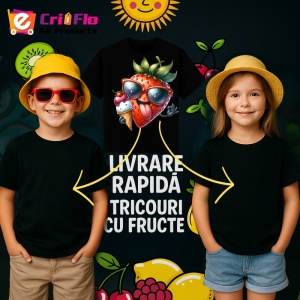 Tricou Capsuna amuzanta de vara cu inghetata, Fructe, Copii | Dama, culoare negru - Img 6