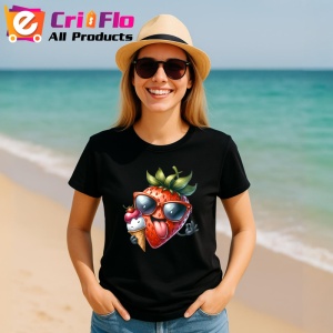Tricou Capsuna amuzanta de vara cu inghetata, Fructe, Copii | Dama, culoare negru - Img 11