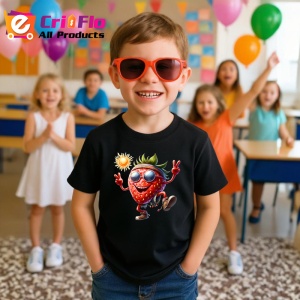 Tricou Capsuna amuzanta de vara dansator in soare, Fructe, Copii | Dama, culoare negru - Img 4
