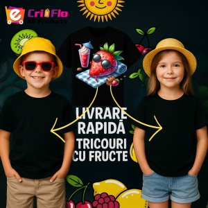 Tricou Capsuna amuzanta de vara la plaja, Fructe, Copii | Dama, culoare negru - Img 6