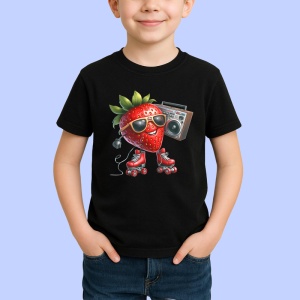 Tricou Capsuna amuzanta de vara party pe role, Fructe, Copii | Dama, culoare negru