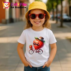 Tricou Capsuna amuzanta de vara pe bicicleta, Fructe, Copii | Dama - Img 4