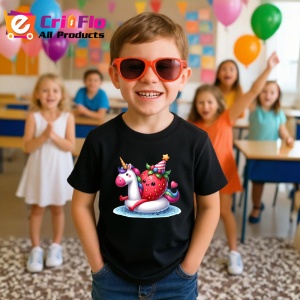 Tricou Capsuna amuzanta de vara pe poney, Fructe, Copii | Dama, culoare negru - Img 4