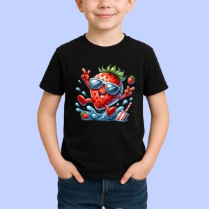 Tricou Capsuna amuzanta de vara saritor in apa, Fructe, Copii | Dama, culoare negru