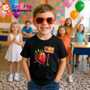 Tricou Capsuna amuzanta de vara summer, Fructe, Copii | Dama, culoare negru - Img 4