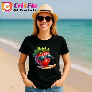 Tricou Capsuna amuzanta de vara surf, Fructe, Copii | Dama, culoare negru - Img 11