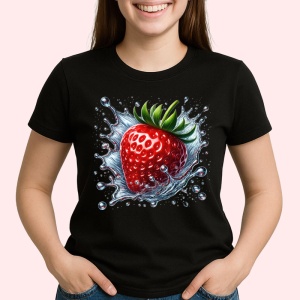 Tricou Capsuna in valuri reci, Fructe, Copii | Dama, culoare negru - Img 2