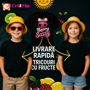 Tricou Capsuna sassy, Fructe, Copii | Dama, culoare negru - Img 6