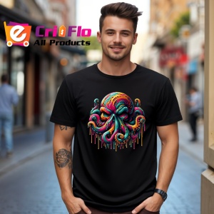 Tricou Caracatita stil graffiti cu tentacule dinamice Copii | Dama | Barbat, culoare negru - Img 5