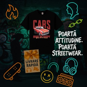 Tricou Cars Make Me Happy Negru, Copii | Dama | Barbat - Img 6
